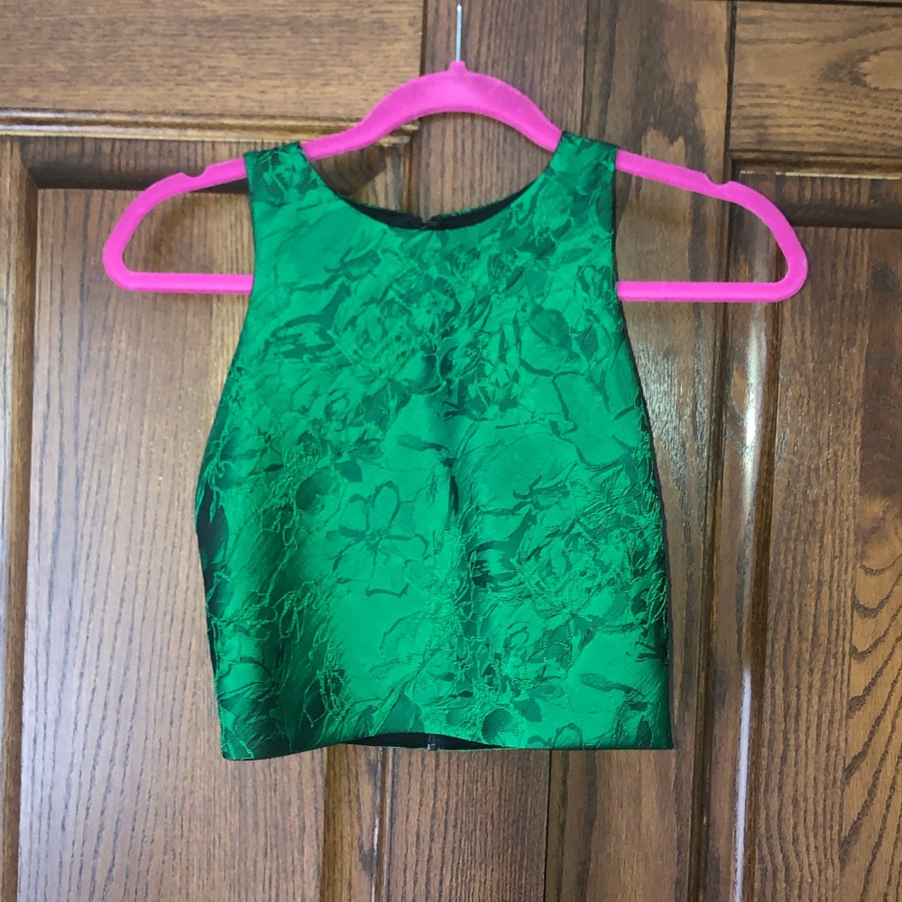 Alice and Olivia Green Floral Jacquard Crop Top